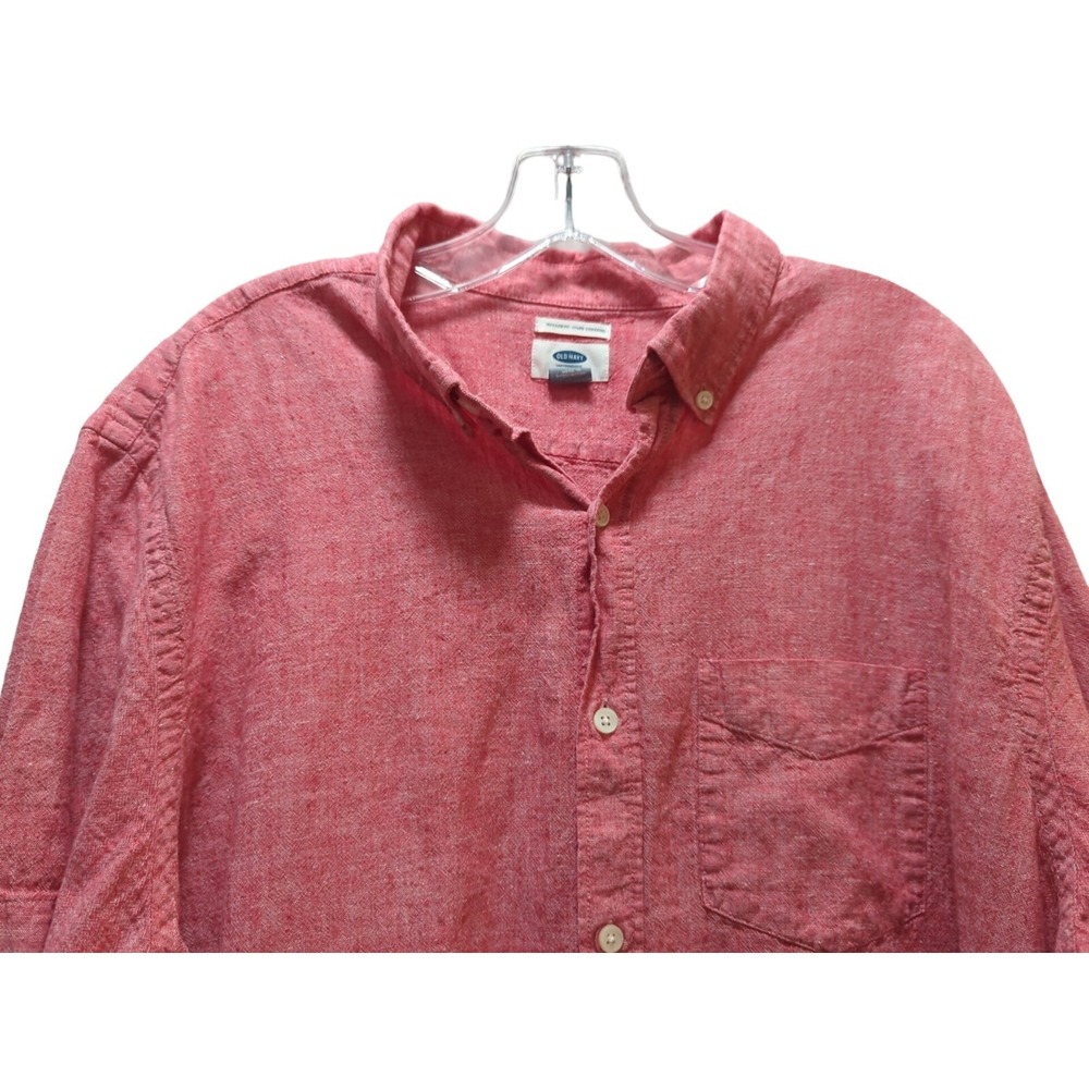 Old Navy red linen cotton blend men's XL button front shirt